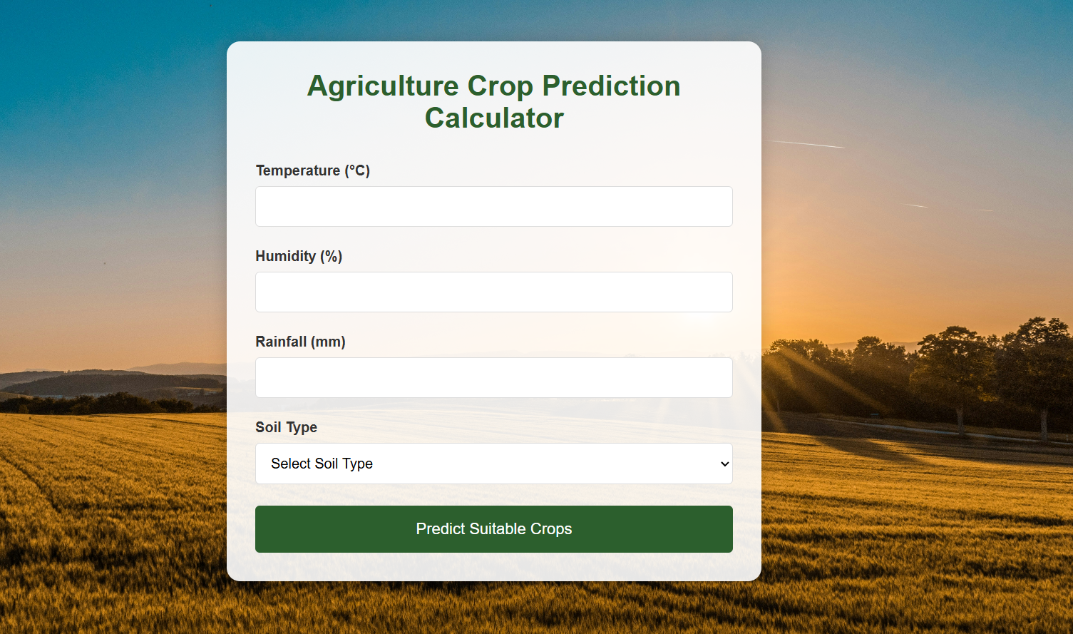 Agriculture Crop Prediction Calculator